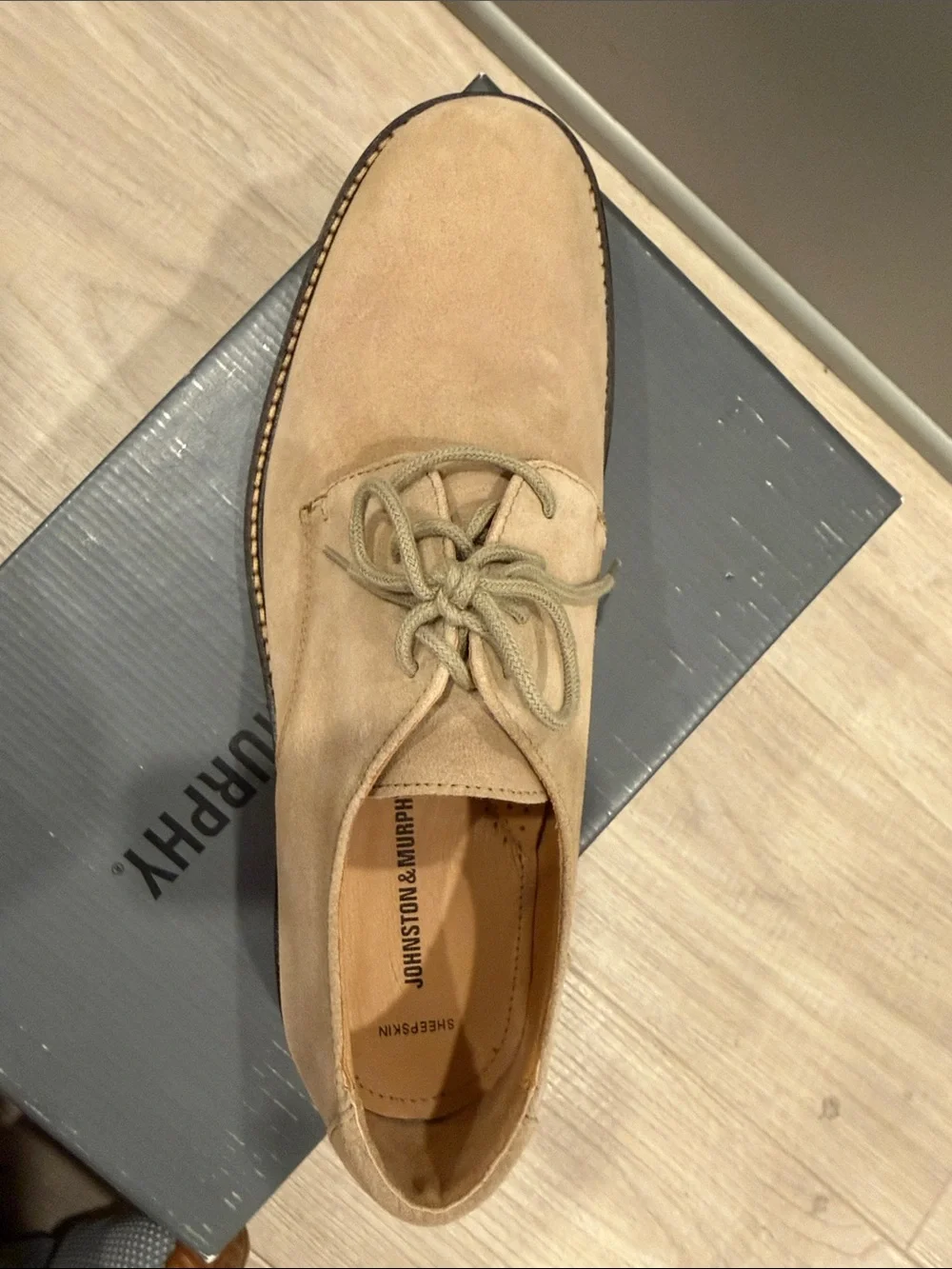 Johnston & Murphy Beige Suede Chukka Boots with Red-brown Sole